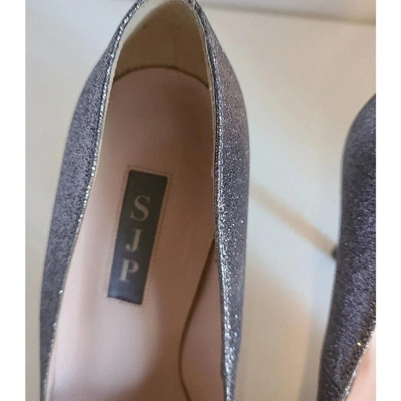 SJP SARAH JESSICA PARKER FAWN 70 GLITTER HEELS SPARKLE SILVER BLACK SZ EU 37.5 - Picture 5 of 10